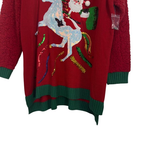 Jane Street Womens SZ 1X Christmas Unicorn Sweater Red Green Sequined Knit - Picture 7 of 8